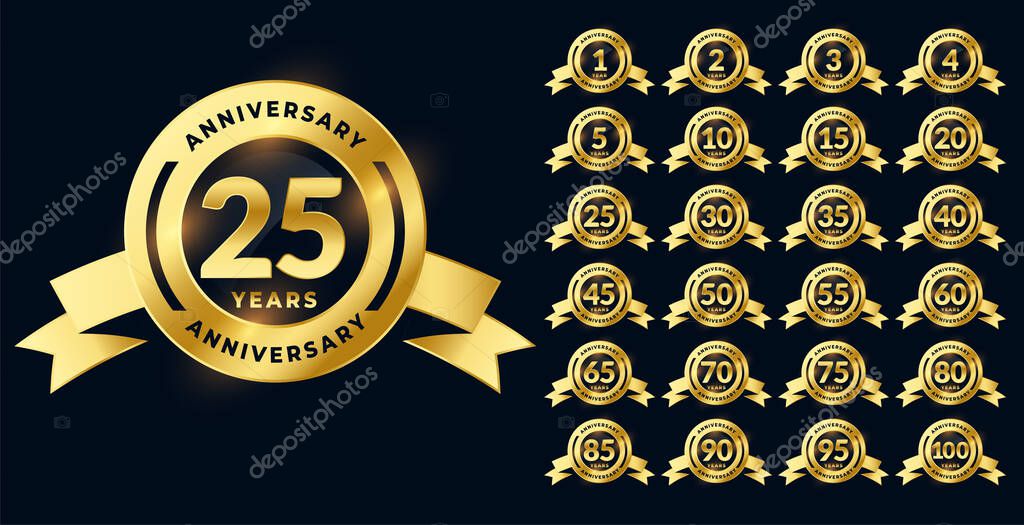 Golden anniversary shiny labels or emblems big set