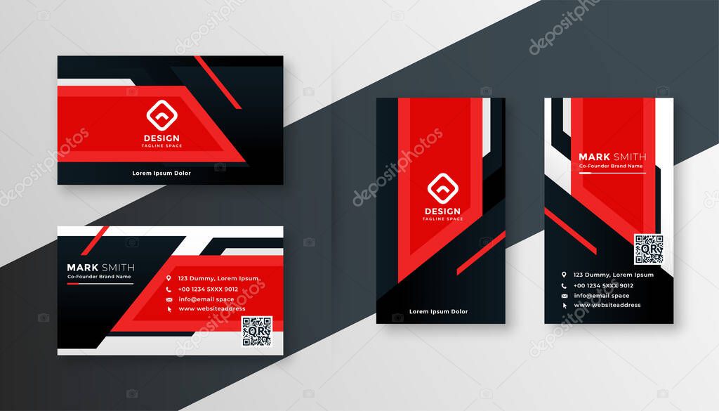 red geometric business card modern design template