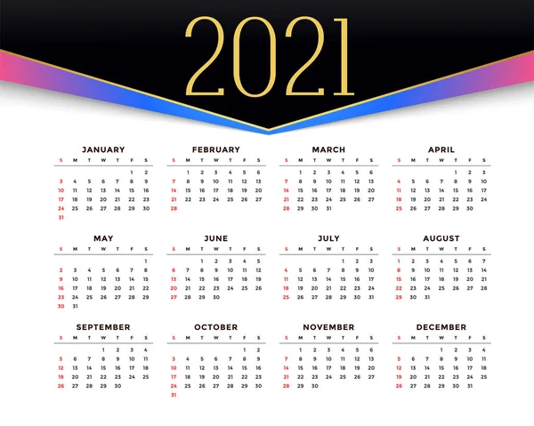 2021 Stylish Calendar Design New Year — Stock Vector