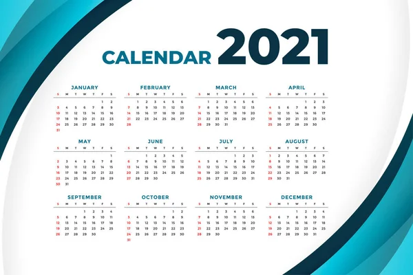 2021 Moderní Design Kalendáře Tvarem Křivky — Stockový vektor