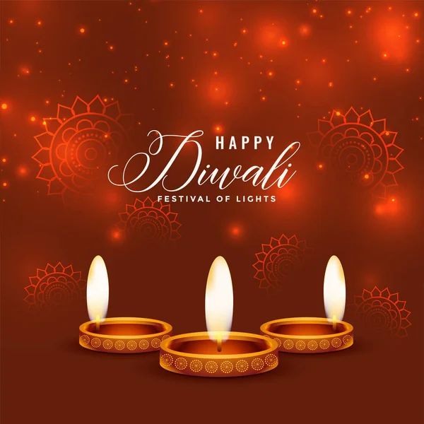 Brilhante Feliz Diwali Diya Design Fundo Realista —  Vetores de Stock