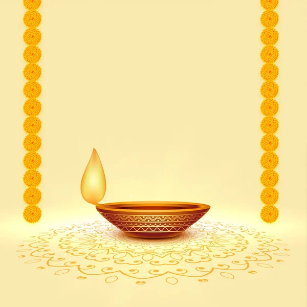 Réalistes Diwali Festival Diya Fond Avec Espace Texte — Image vectorielle