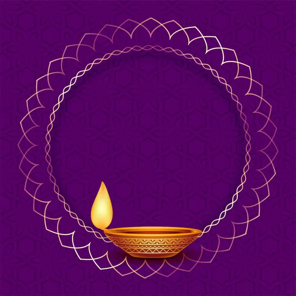 Diwali Diya Design Med Gyllene Ram — Stock vektor