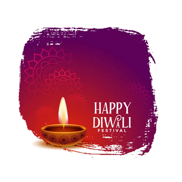 Happy Diwali Önskar Kort Design Med Realistisk Diya — Stock vektor
