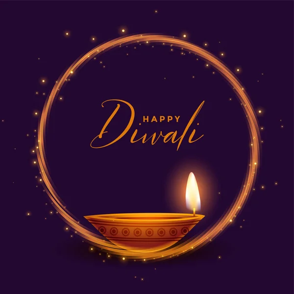 Happy Diwali Glanzende Festivalkaart Met Realistisch Diya Design — Stockvector