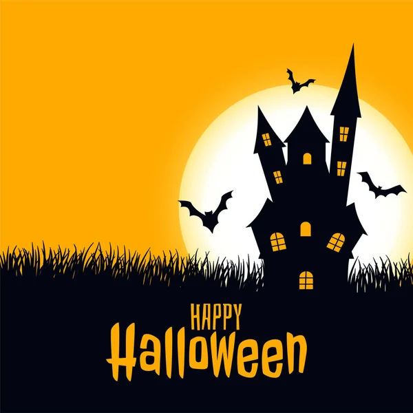 Boldog Halloween Ijesztő Kártya Kastély Hold Denevérek — Stock Vector
