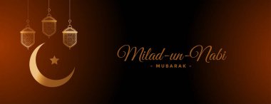 Milad un nabi İslami lambalar ve ay süsleme afişi