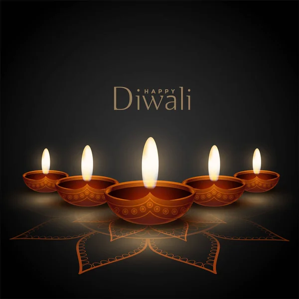 Fond Diwali Heureux Avec Design Diya Réaliste — Image vectorielle