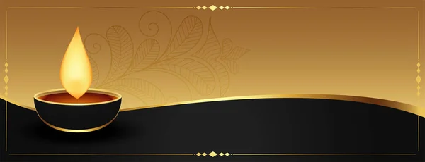 Mooie Diwali Diya Lamp Gouden Glanzende Banner Ontwerp — Stockvector