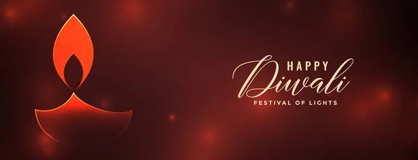 Felice Diwali Lucido Diya Rosso Banner Design — Vettoriale Stock