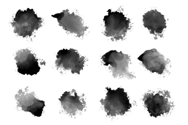 Black Ink Watercolor Splatters Drips — Stock Vector