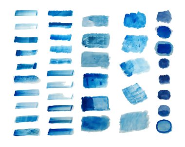 Mavi el boyalı suluboya desenler seti arka plan