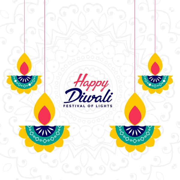 Glad Diwali Indian Festivalkort Med Diya Design — Stock vektor