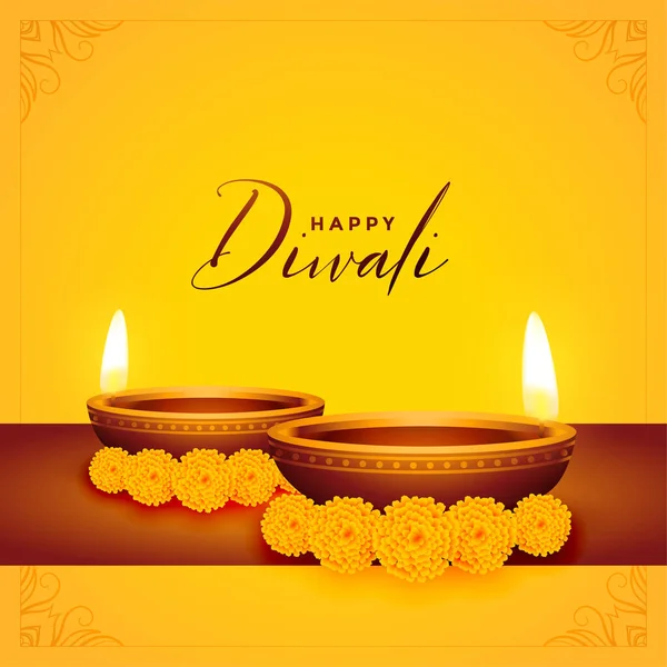 Glad Diwali Gul Bakgrund Med Diya Och Blomma — Stock vektor