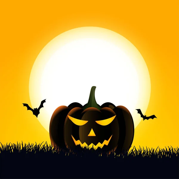 Joyeux Halloween Carte Avec Citrouille Effrayante Les Chauves Souris — Image vectorielle