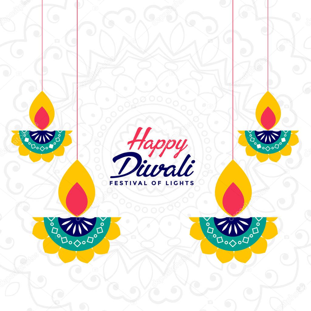 happy diwali indian festival card with diya design