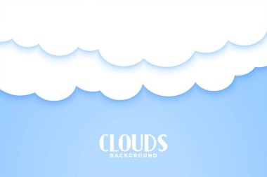 Mavi düz arkaplan dizayn vektörü üzerindeki beyaz bulutlar