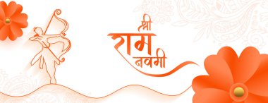 Hindu şenlikli shree ram navami çizgi sanat vektöründe bayrak istiyor