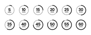 isolated 5 to 60 minute countdown timer clock sign in collection vector