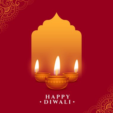 Mutlu diwali kutlamaları kırmızı arka plan ve diya vektörü