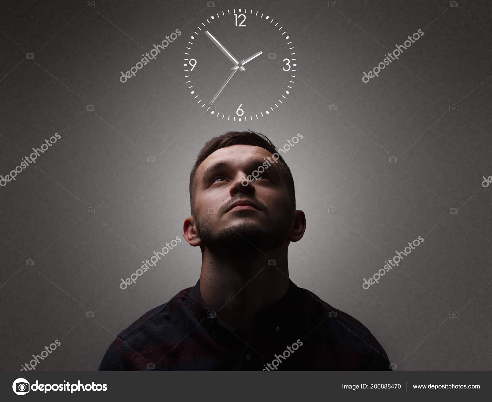 Facet Portrait Man Looking Clock Dark Lighting Portrait Bristle Men ...