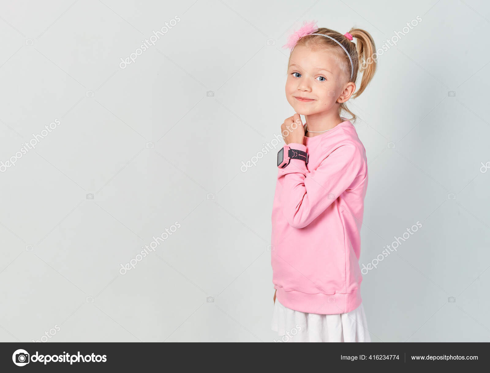 Cute Caucasian Little Girl Year Old Wearing Smart Watch Her Stock Photo Oleg.Ermak88 416234774