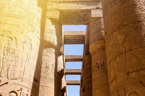 Oszlopok Karnak Templomnál Luxor Nagy Hypostyle Egyiptom — Stock Fotó