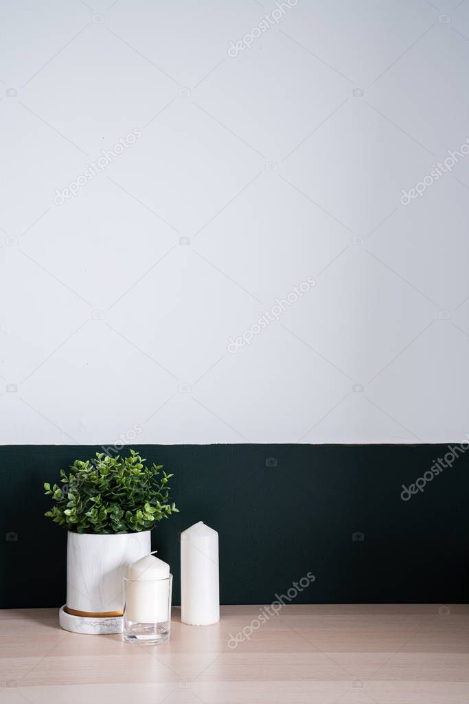 Bedroom working corner and wooden table decorated with white can