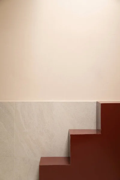 Minimal Empty Space Scene Red Stair Pink Wall Shade Photoshoot — Stock Photo, Image