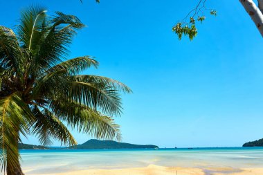 Palm beach at nice sunny summer day. Koh Rong Sanloem island, Saracen Bay. Cambodia, Asia clipart