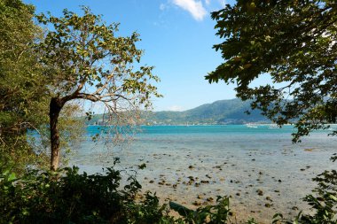 Güzel manzara Patong Beach . yaz aylarında gökyüzü güneşli, Tayland Phuket adasında ünlü konumlar