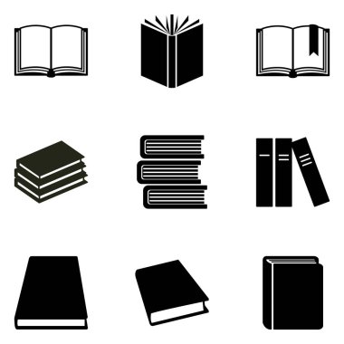 Vektör siyah siluet kitap simgeler kümesi. Eğitim sembollerin.