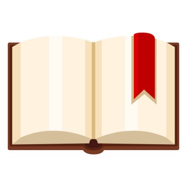 Düz renk simgesi - kırmızı yer işareti ile açık boş kitap vektör