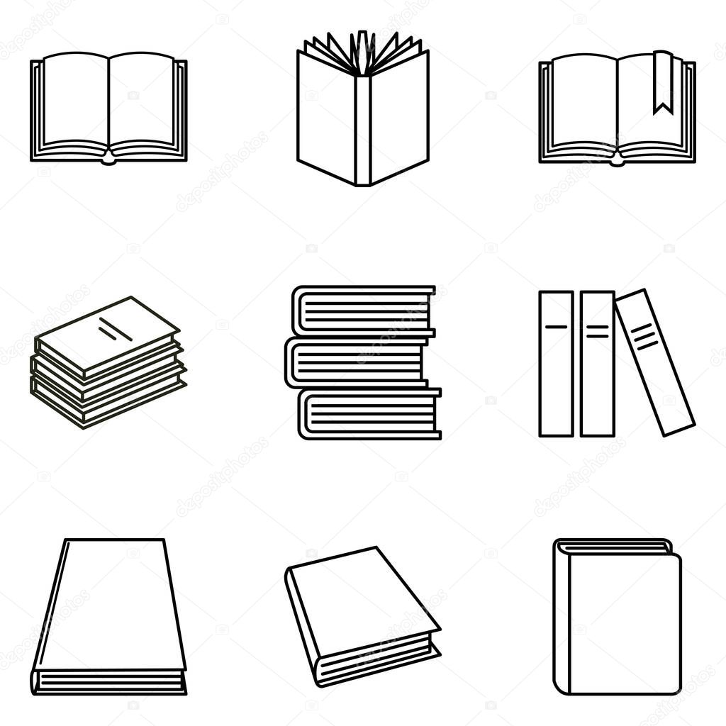 Vector Set of Black Outline Book Icons. Education Pictograms.