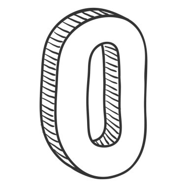 Vektör el kroki çizimi - numarası 0 çekilmiş. Sıfır işareti.