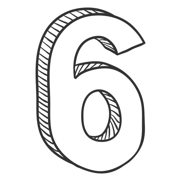 矢量手绘素描插图 数字六 6的数字 — 图库矢量图片