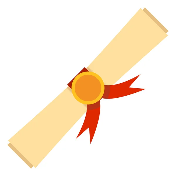 Pictogram Voor Gele Diploma Scroll Met Rood Lint — Stockvector