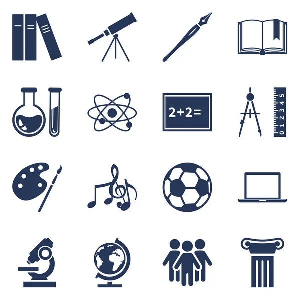 Vector Set Silhouette Icons School Subject Icons Education Symbols — Stock Vector