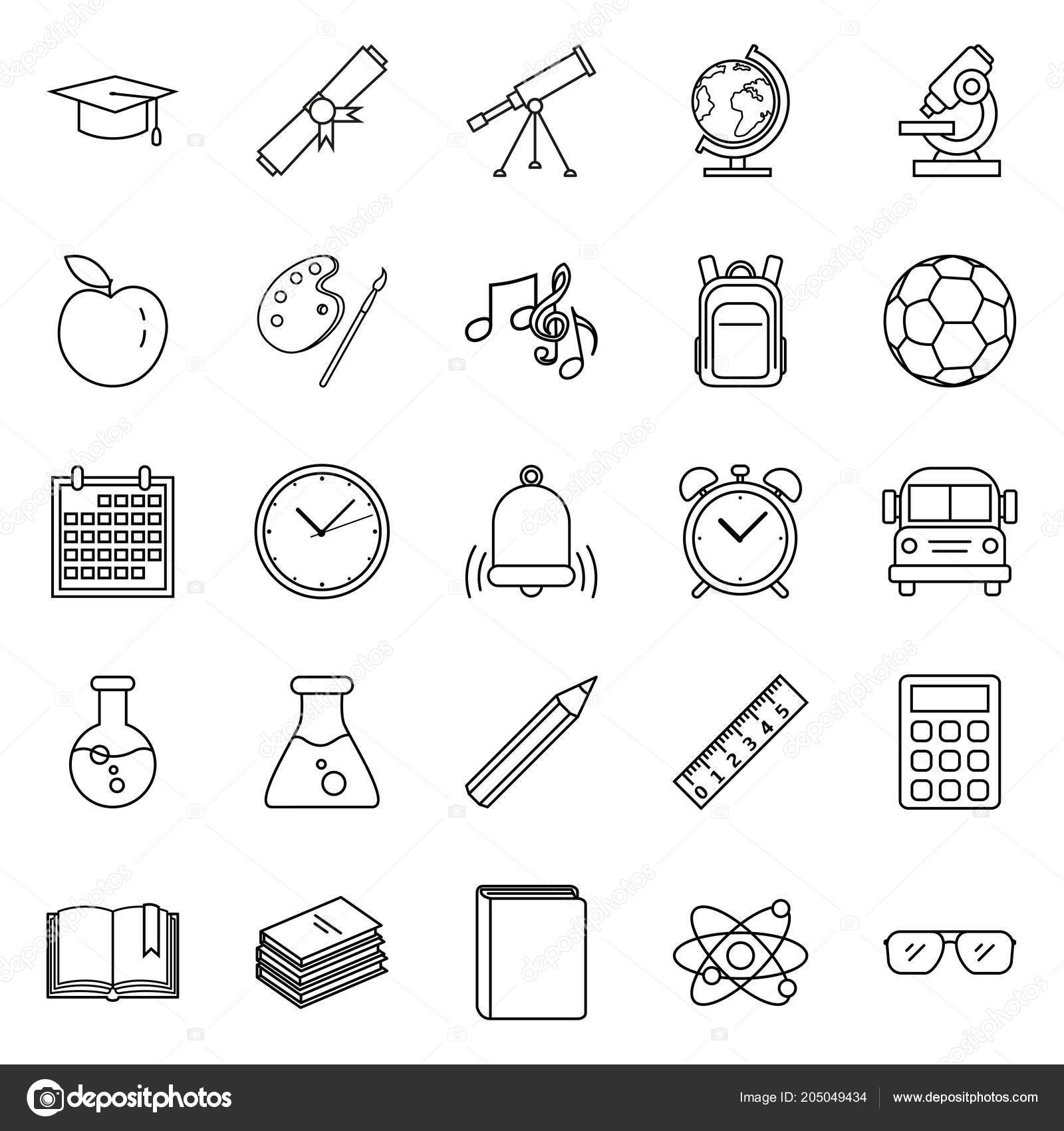 黒いアウトライン教育記号のベクトルを設定します 学校アイコンに戻る ストックベクター C Nikiteev