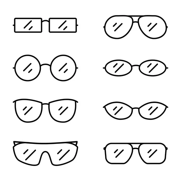 Vector Set Black Outline Eyeglasses Icons Sunglasses Rim Types — Stock Vector