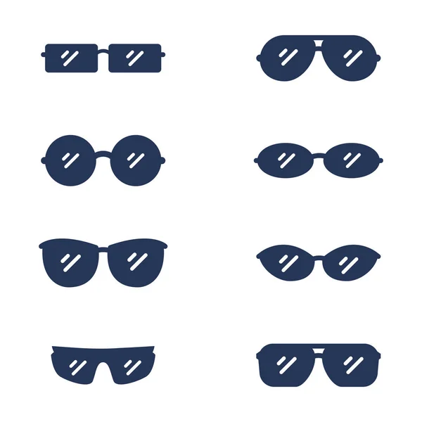 Vektör Siluet Gözlük Simgeler Kümesi Güneş Gözlüğü Rim Türleri — Stok Vektör