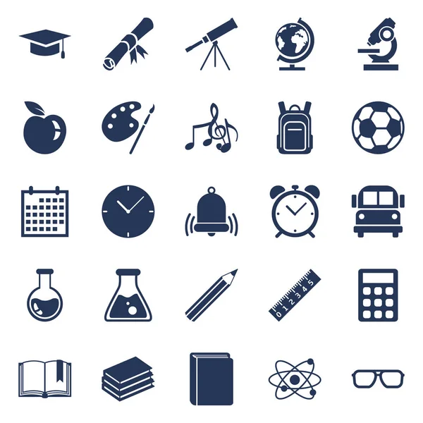 Vector Set Silhouet Onderwijs Symbolen Terug Naar School Icons — Stockvector