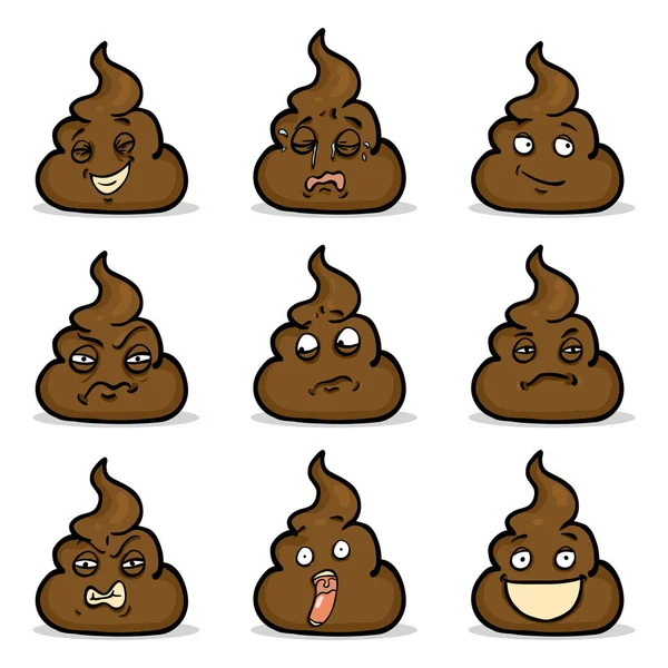 Set Cartoon Shit Smileys White Background — Stock vektor