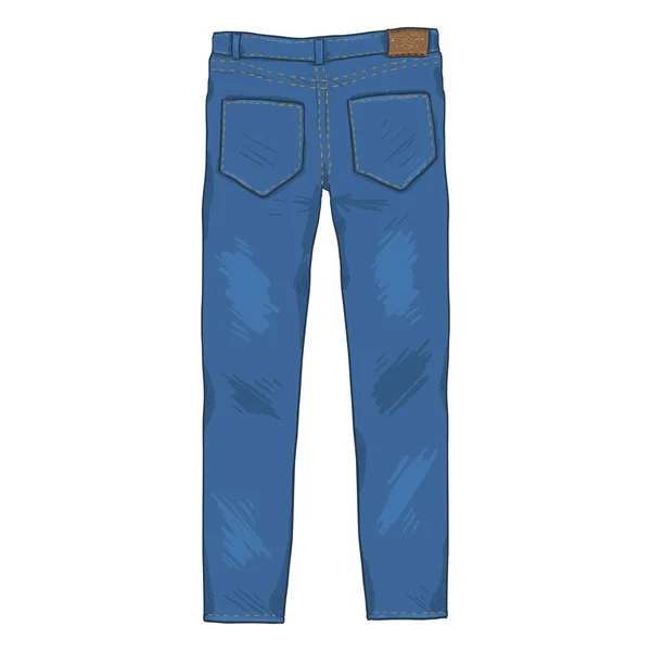 Tillbaka Denim Jeans Byxor Vit Bakgrund — Stock vektor