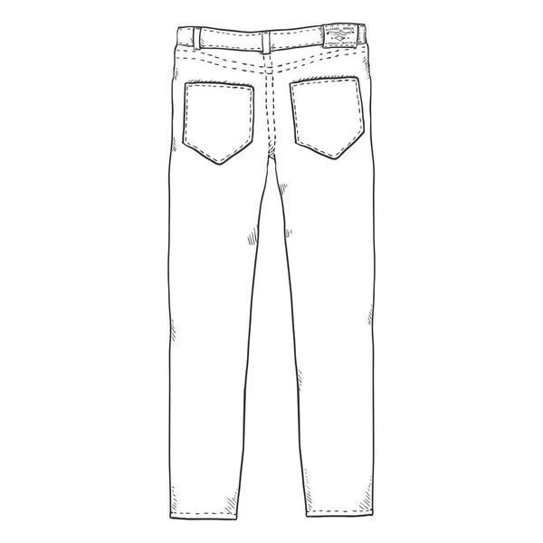 Tillbaka Denim Jeans Byxor Vit Bakgrund — Stock vektor