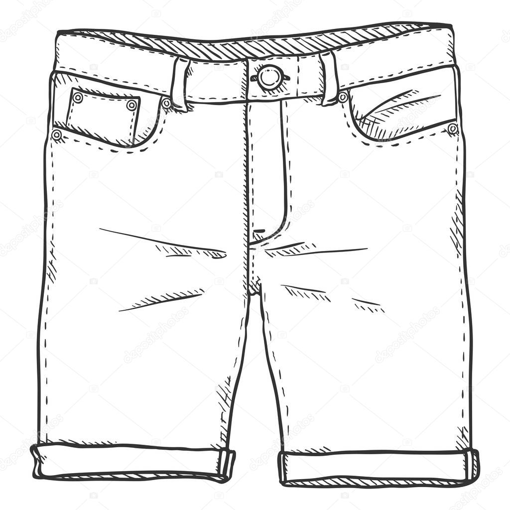hand-drawn Denim Shorts on White Background