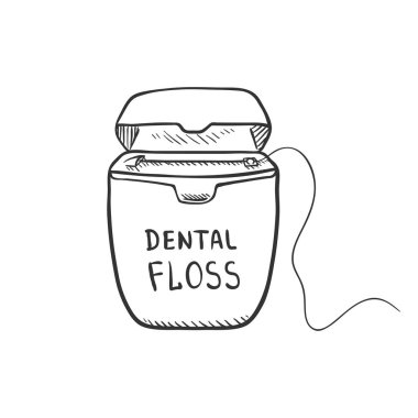 Beyaz arka plan üzerinde çizilmiş diş ipi