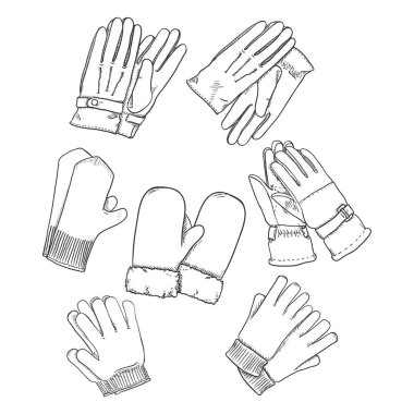 Beyaz arka planda siyah eldiven ve Mittens kroki