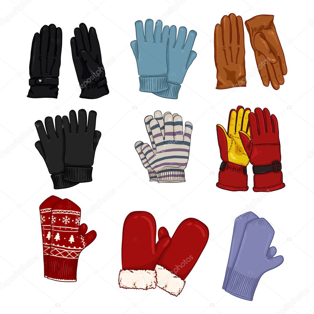 colorful Gloves and Mittens on white background