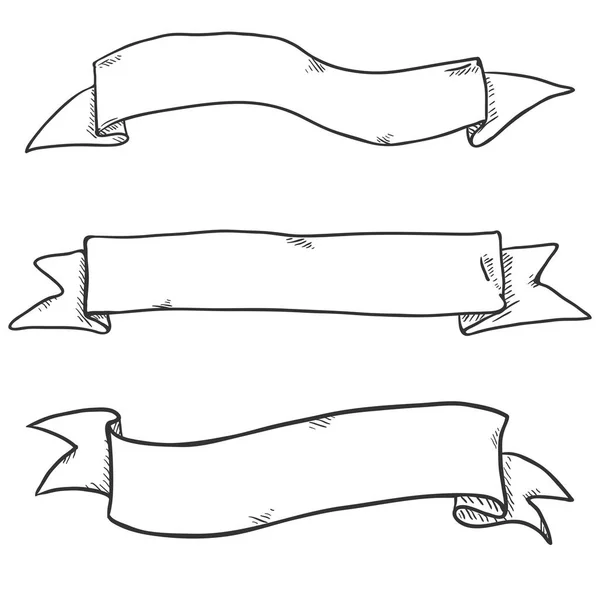 Ensemble Rubans Croquis Noirs Bannières Vierges — Image vectorielle